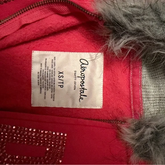 Aeropostale Hot Pink Girls Zip Hoodie with Faux Fur Hood - Picture 4 of 5